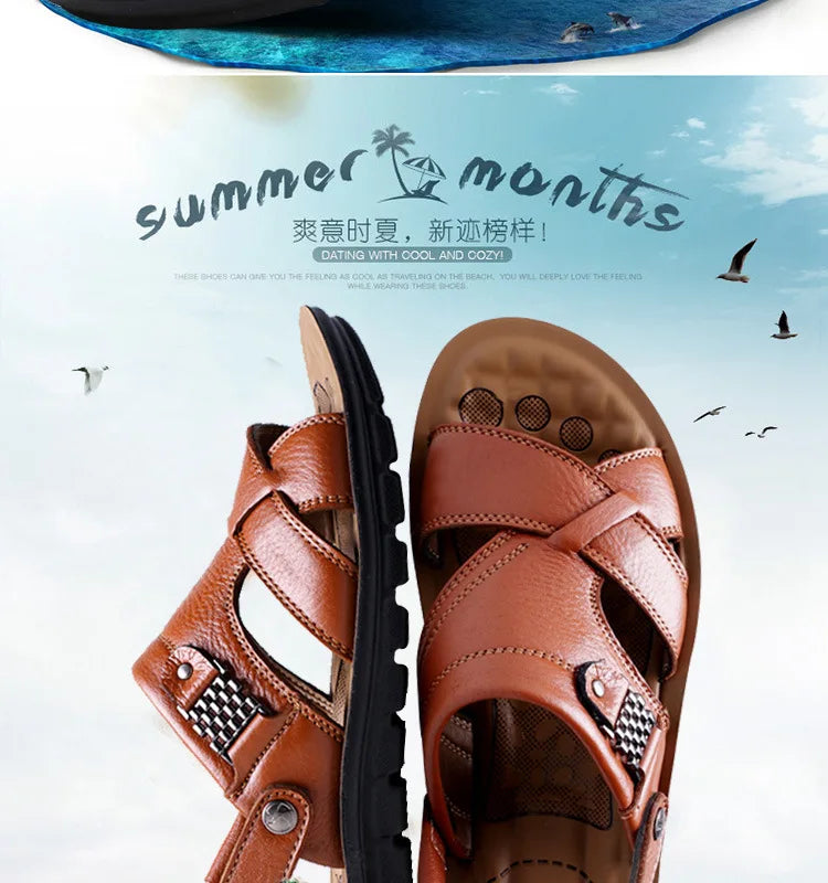 2024 New Men's Sandals Luxury Genuine Leather Men Shoes Casual Non-slip Beach Slippers Comfortable Open Toe Men Sandalias 38-47