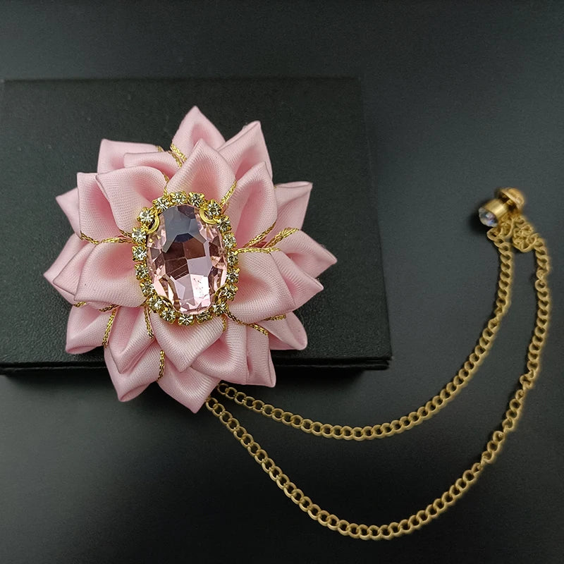 Wedding Bow Tie Corsage Men's Business Banquet Concert Suit Shirts Accessories Jewelry High-end Crystal Collar Flower Brooch Set