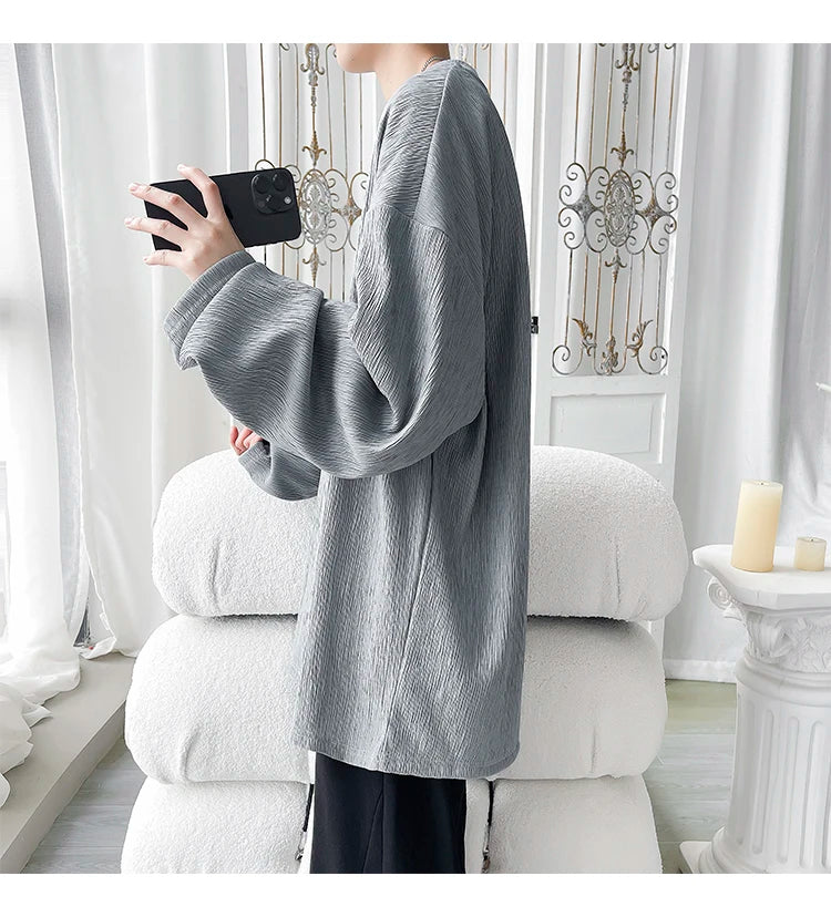 Men's High Street Long Sleeve T-Shirt - Trendy Casual Top Loose Fit Comfortable Wear, Modern Minimalist Style, Everyday Essentia