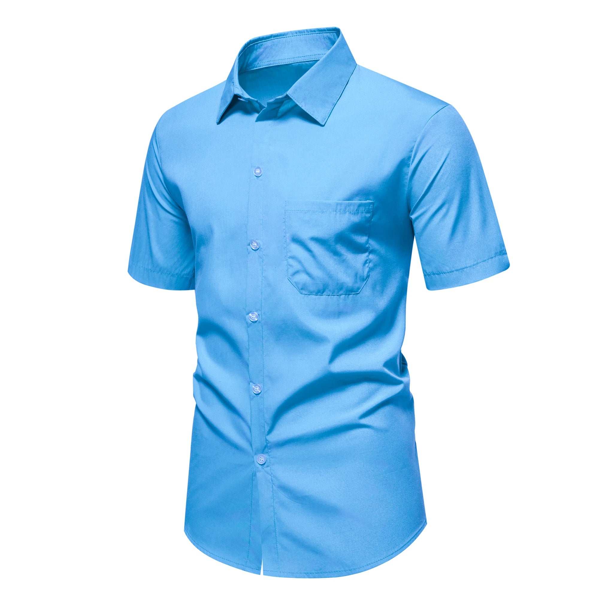 New men's short-sleeved shirt casual solid color with pockets summer men's outdoor fashion comfortable breathable personality