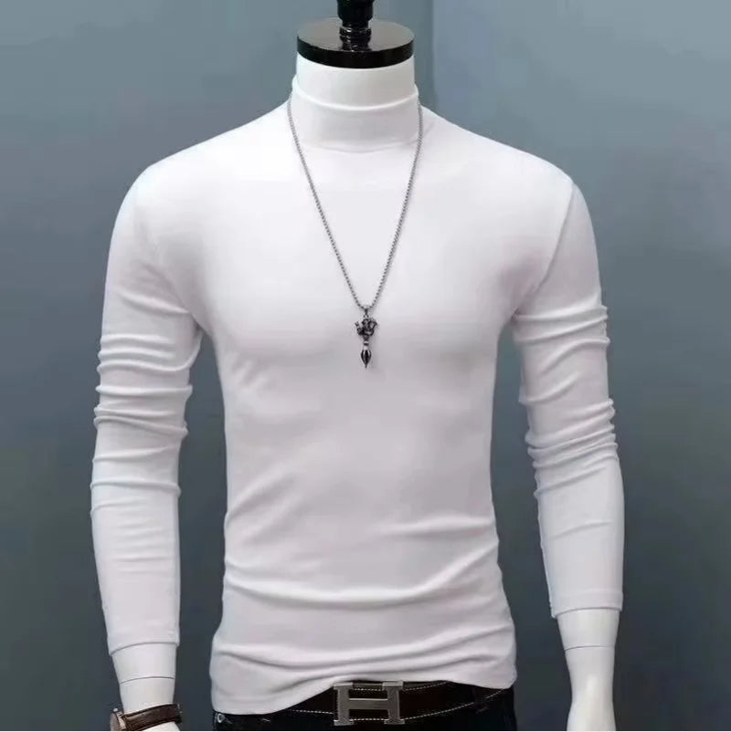 Men's Original Shirts Fall/Winter T-Shirt Fashionable Inner Wear for Men Slim Fit Turtleneck Shirt Solid Black Long Sleeve Shirt