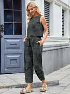 Fashion Women's Pants Set Printed Plaid Sleeveless 2025 Spring Summer Relaxed Vest Nine Point Pants Home Wear Female 2 Piece Set