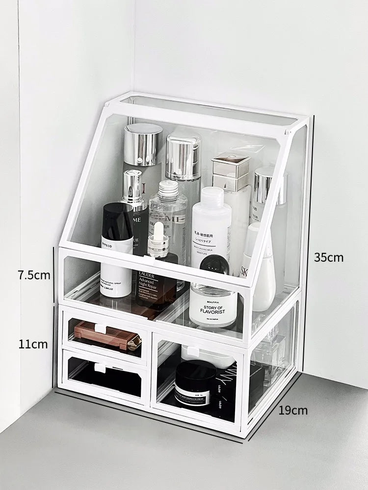 Transparent Cosmetic Storage Box Desktop High-End Dustproof Cover Carents eup Skincare Lipsti Organizer Box
