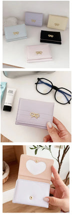 Fashion Wallets Girls Cute Bow Small Wallet Aesthetic Card Holder Classic Three Fold Purse For Women Student Simple Coin Pouch