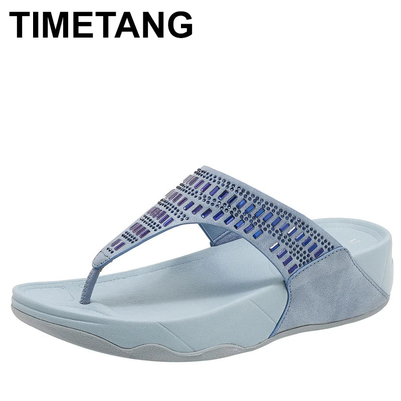 Women's Sandals Summer  Casual Non-Slip Suede  Diamond Soft Platform Wedge Flip Flop Walking Beach Slippers Shoes Woman