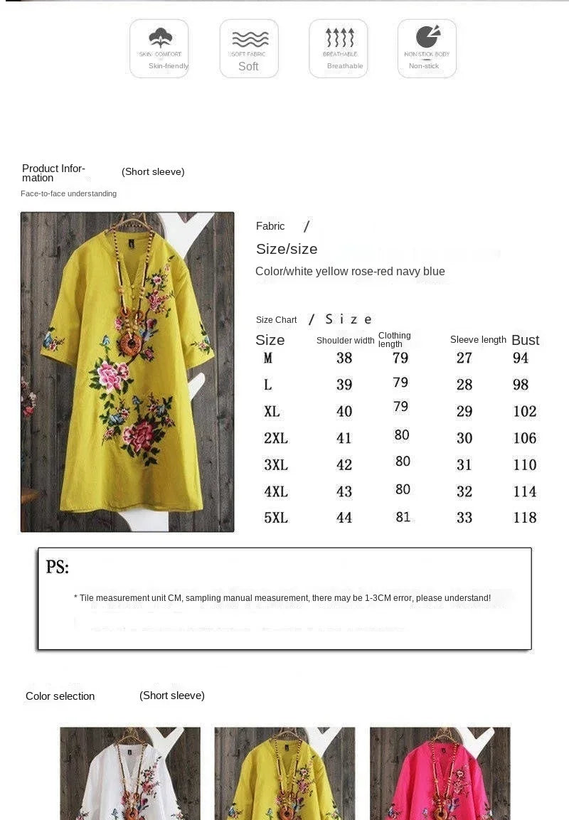 Women Dresses Women's Embroidered Dress Summer Loose Short Sleeve Skirt Vestido De Mujer Femme Robe