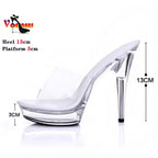 Woman High Heels Slippers 2024 12cm 13CM Crystal Transparent Sexy Model Runway Training High Heels Catwalk Performance Shoes