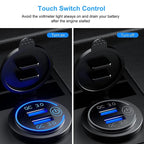 Quick Charge 3.0 Dual USB Fast Car Charger Socket Accessories Waterproof 12V/24V QC3.0 Power Outlet with Touch Switch&Led Light