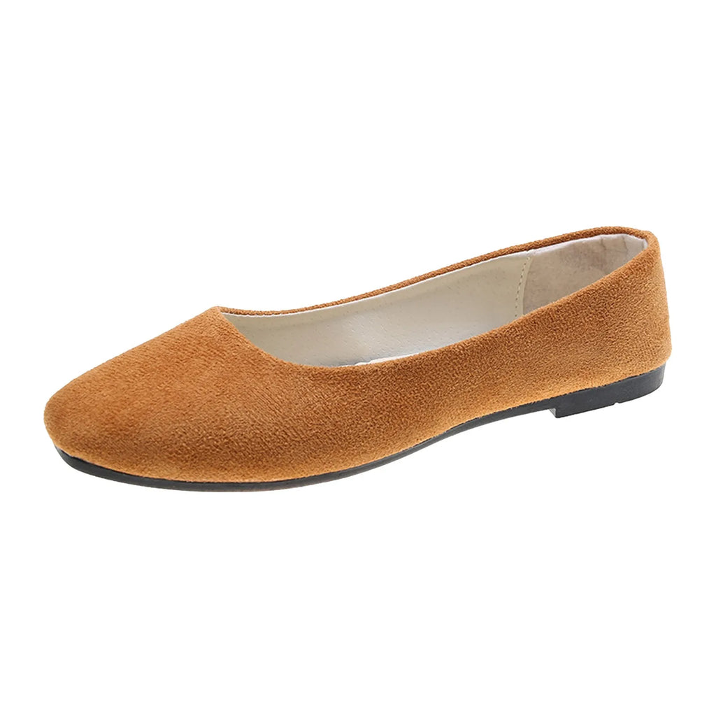 Woman Flats Casual Round Toe Cute Flats Flock Mocasines Ballerina Church Flats Female Suede Elegant Soft Sole Mom Shoes