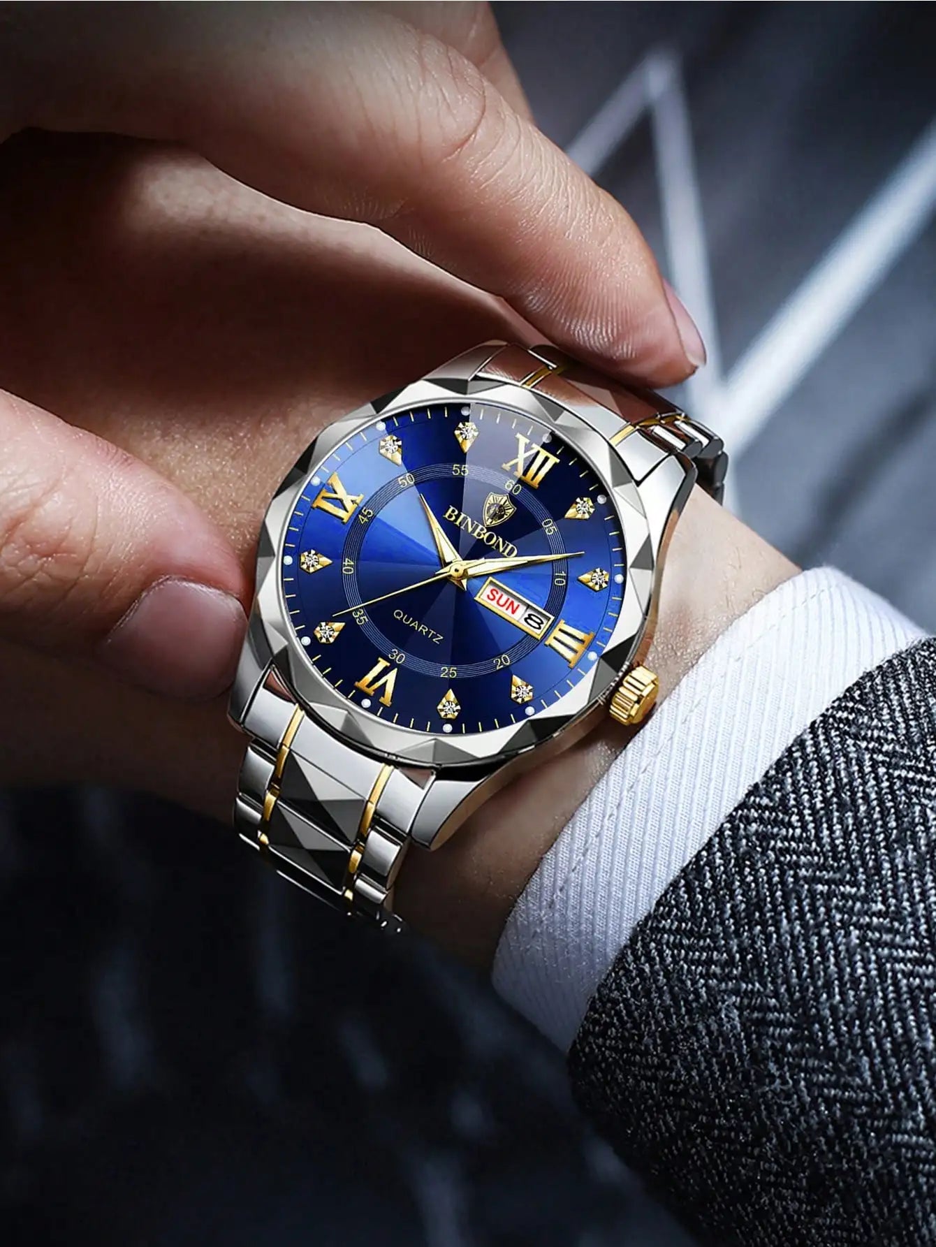 BINBOND 2pcs/Set Couple Watches 30M Waterproof Fashion Diamond Valentine Day Gift Stainless Steel Watch Men Women Quartz Watch