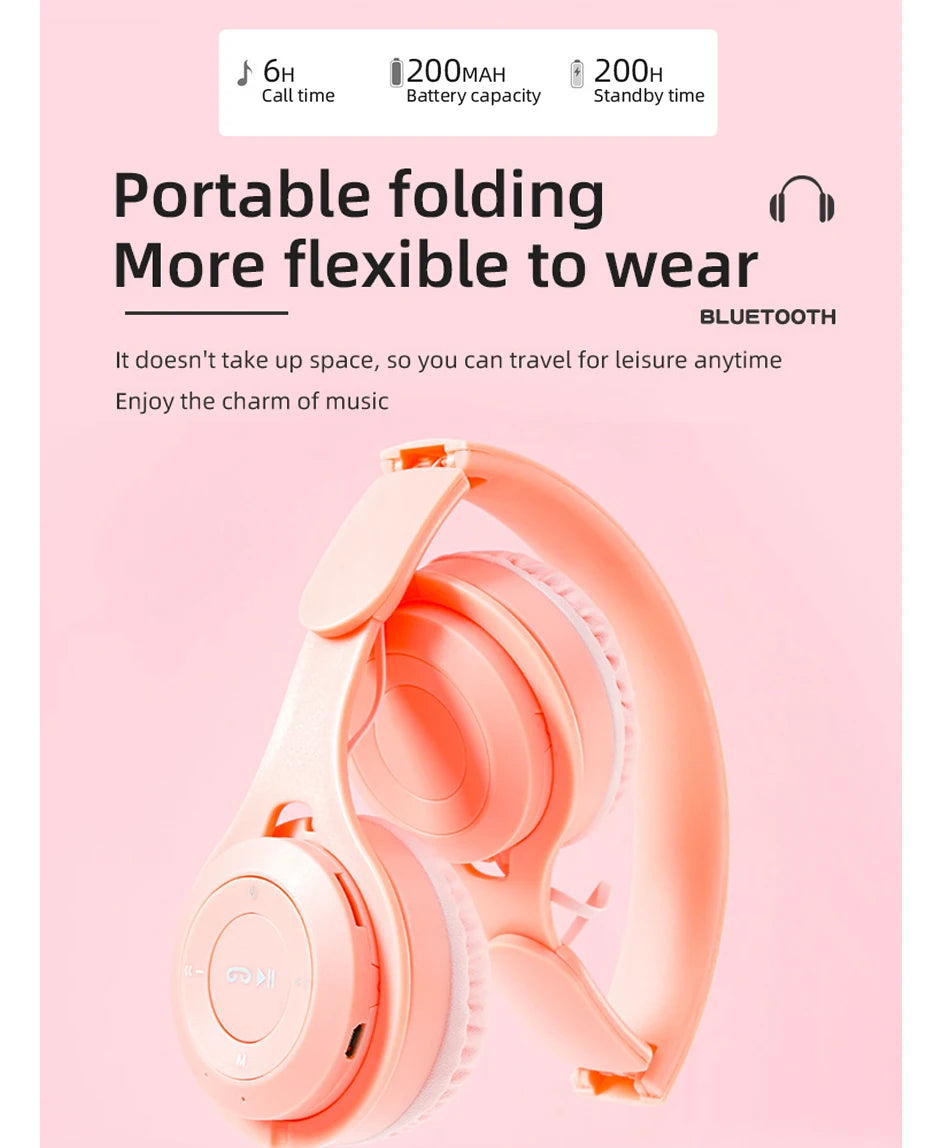 Headphones Kids Wireless Bluetooth Earphones Stereo Foldable Helmets Music Gaming Headsets Over-ear Headphones for Android ios