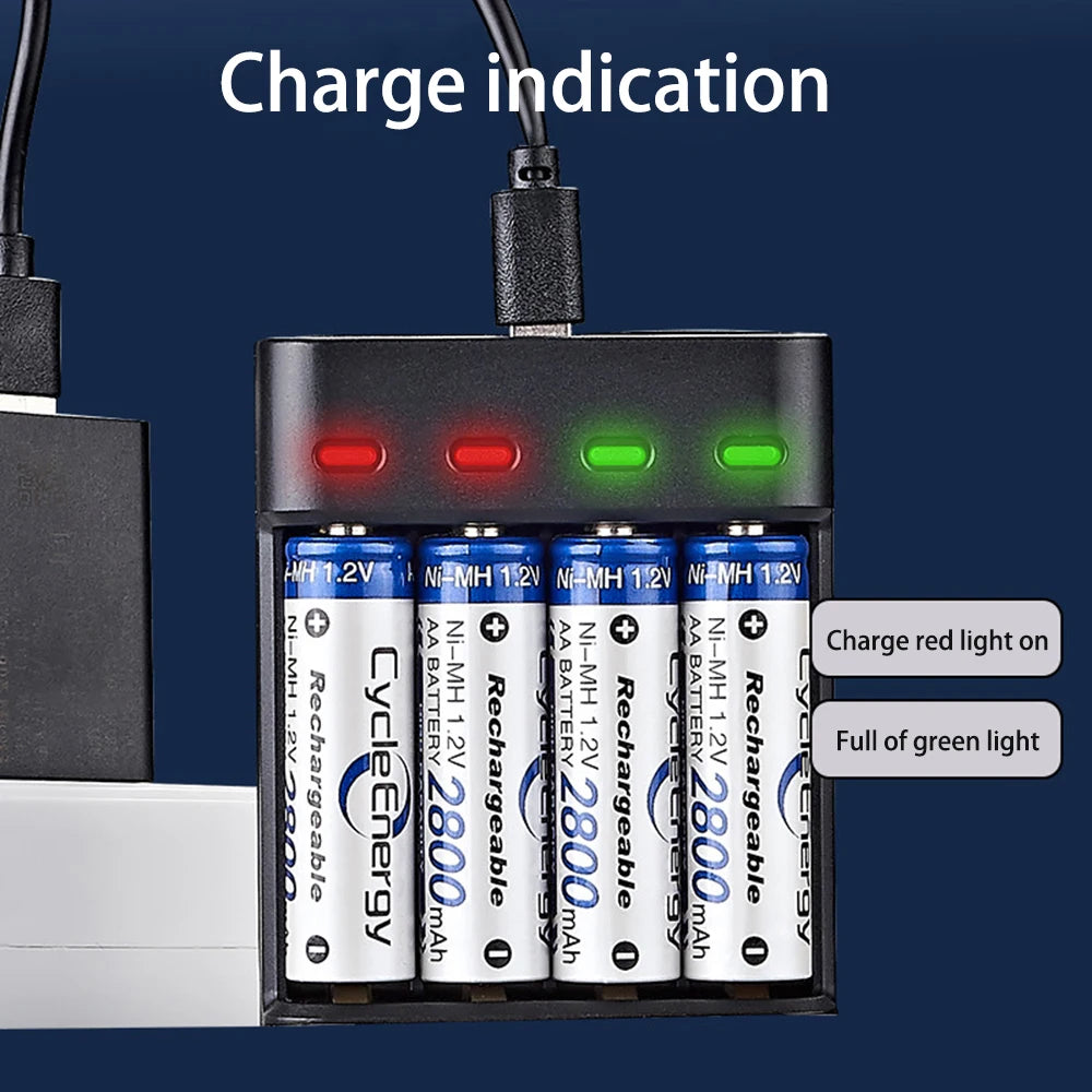 Battery Charger 4 Slot Intelligent Fast Charge With LED Indicator For 1.2V NiMH NiCd AAA/AA Rechargeable Batteries USB Charger