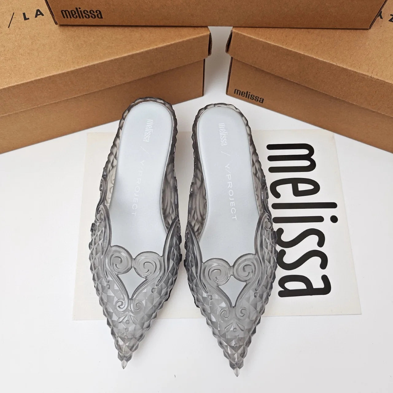 Women Sandals 2025 Spring Melissa Woman Slingback Shoes Fashion Ladies High Heels Elegant Med Heel Pointed Toe Slip on Sandal