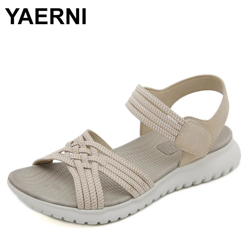 Women's Sandals Summer Casual Non-Slip PU Light Comfort Elastic Soft MD Platform Wedges High Heels Beach Shoes Woman