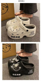 Women Slippers Cute Cartoon Platform Fashion Clogs Summer Shoes Woman Beach Slides Thick Bottom DIY Flower Female Street Sandals