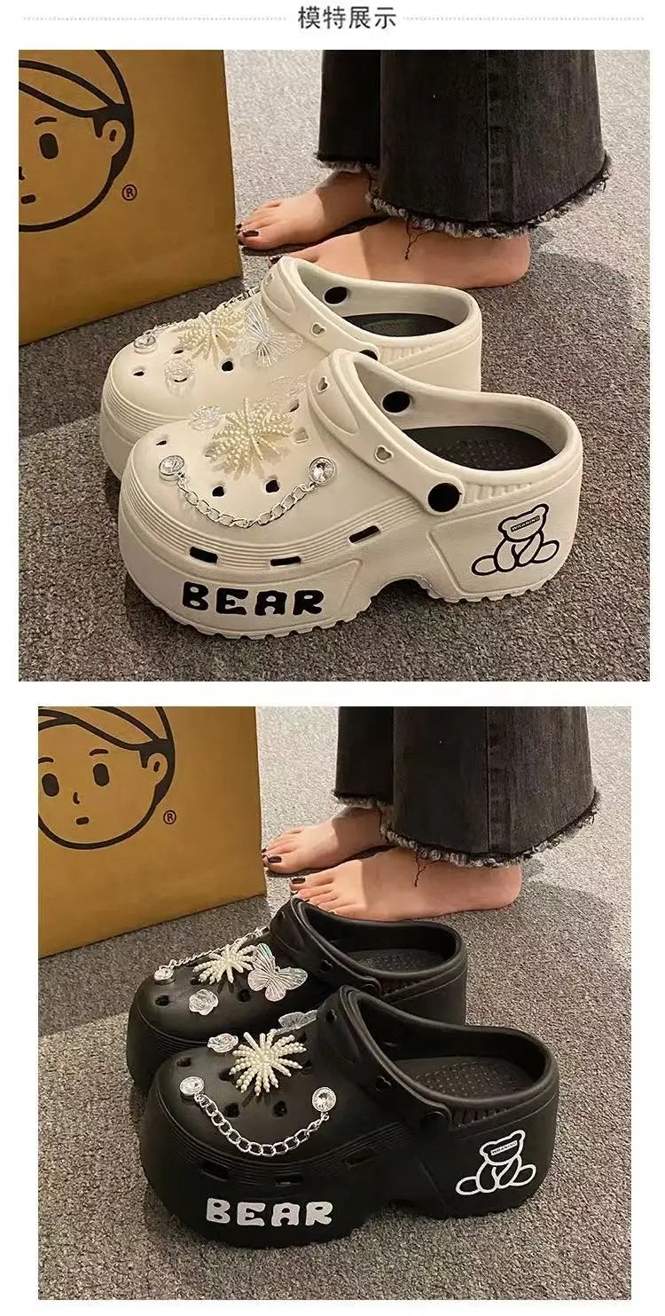 Women Slippers Cute Cartoon Platform Fashion Clogs Summer Shoes Woman Beach Slides Thick Bottom DIY Flower Female Street Sandals