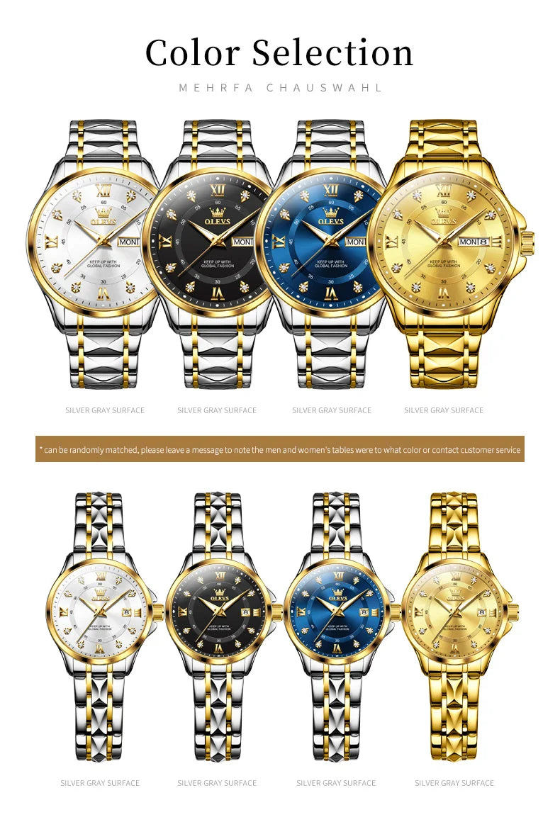 OLEVS 2906 Couple Watch Original Roman Scale Diamond Dial Luxury Quartz Watch For Men Women Rhombus Strap Waterproof Hand Clock