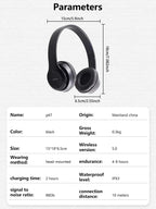 Foldable wireless Bluetooth headphones, over-ear heavy bass headphones