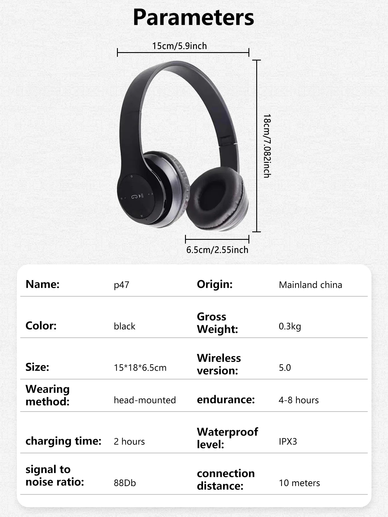Foldable wireless Bluetooth headphones, over-ear heavy bass headphones