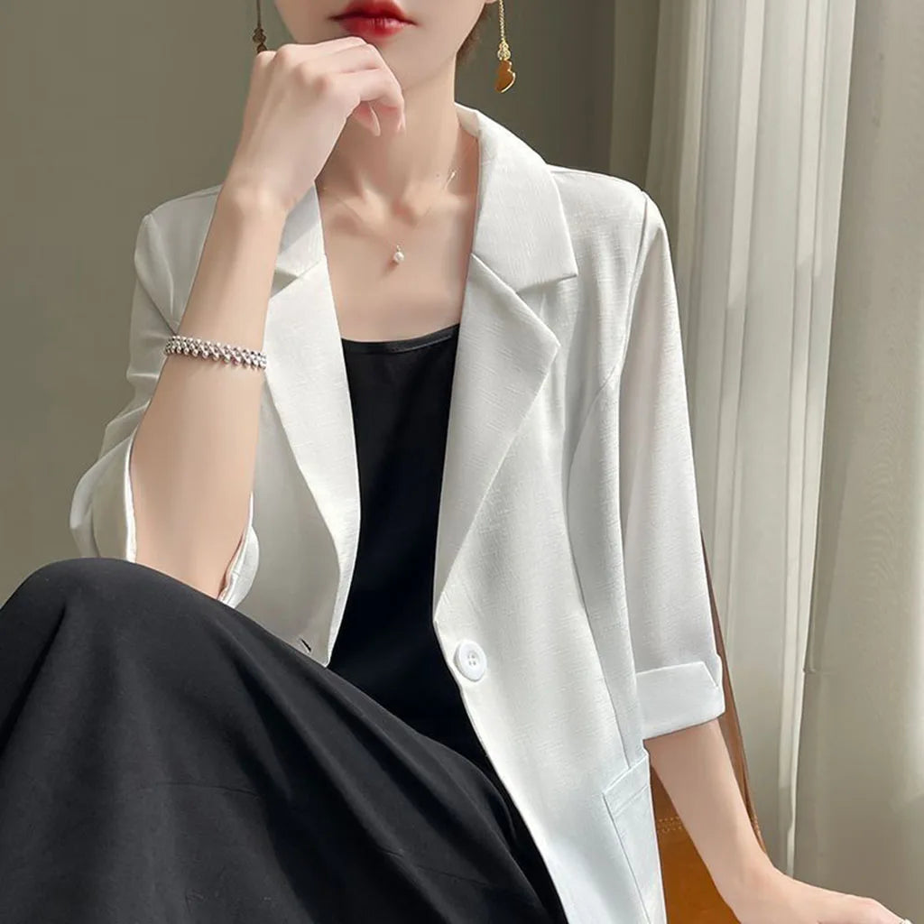 Women's Fashionable fashion Notched Collar Long Sleeve Ladies Outerwear Stylish Tops Women Thin Black Blazers Suit 2025