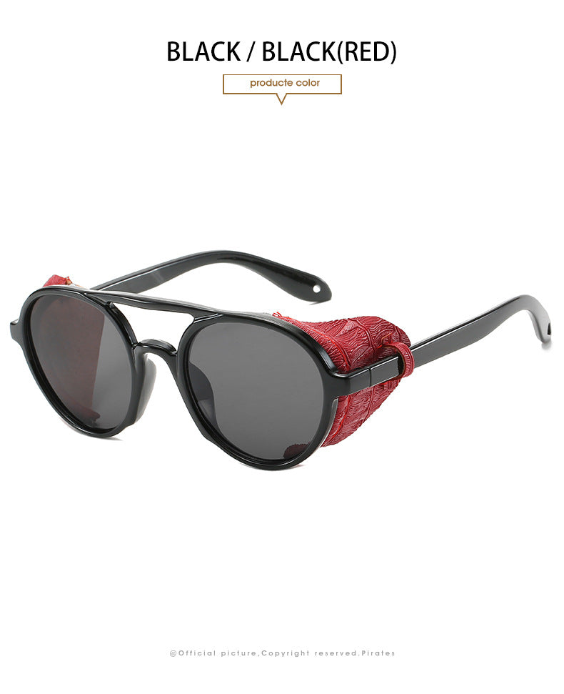 2022 Steampunk Googles Men Retro Punk Round Sunglasses Brand Design Double-bridge Windshield Hiking Driving Shades Eyewear UV400