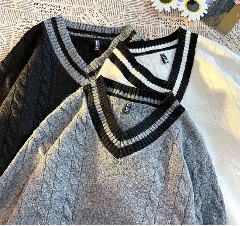 Autumn and Winter New 2024 Men's Casual Fashion Simple V-neck Loose Warm Sweater Men's Home Decoration Casua