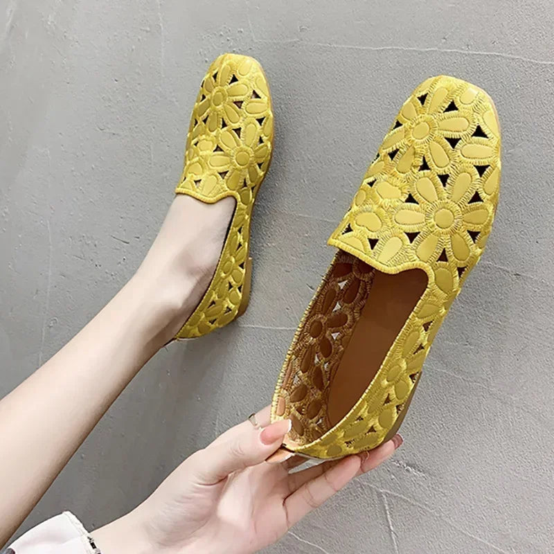 Women Flats Slip on Loafers Foldable Flats for Women Square Toe Single Shoes Hollow Out Fashion Party Casual Fashion Women Shoes