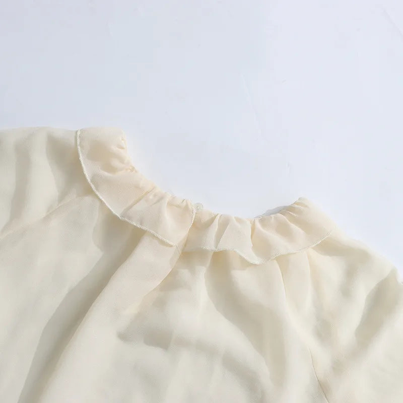 Solid Spliced Ruffles Loose Blouses For Women I Neck Long Sleeveless Temperament Minimalsit Shirts Female Fashion