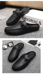 Men Half Slippers 2025 Summer Breathable Mens Casual Shoes Comfortable Walking Loafers Moccasins PU Leather Men Fashion Slippers