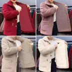 Winter Fleece Coat Single-breasted With Side Pockets Turn-down Collar Coat Coldproof Solid Color Long Sleeves Outwear Jacket
