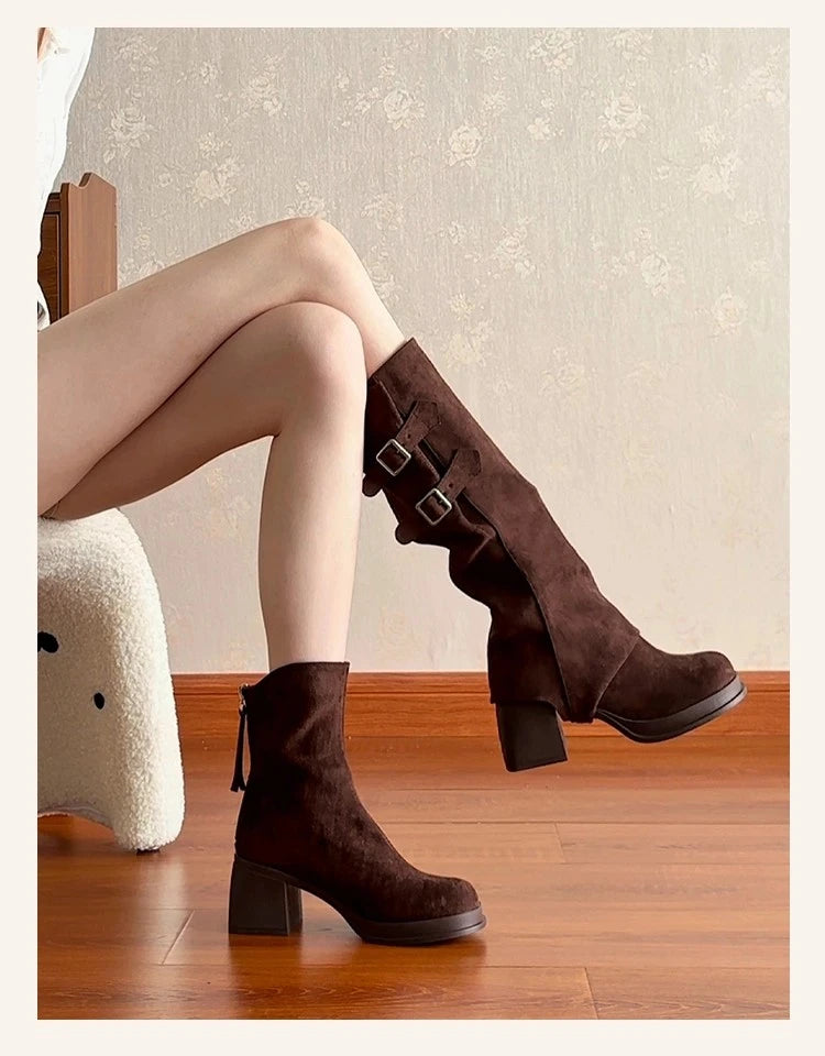 High Heels Women High Boots Chunky Designer Shoes Fashion Woman Pumps 2025 Autumn Dress Walking Casual Goth Chelsea Botas Mujer