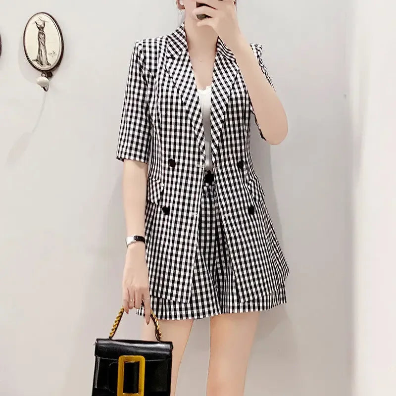 Women's 2 Pant Set Black Baggy Two Pieces Sets Pants for Woman Plaid Outfits Blazer and Trousers Suits Korea Stylish Groups of D