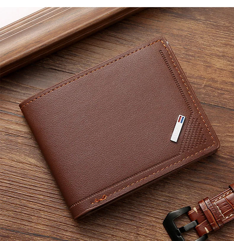 Men's Short Leather Slim Wallets Business Man Money Clip Credit Card Holder Purse Thin Minimalist Bifold Wallet