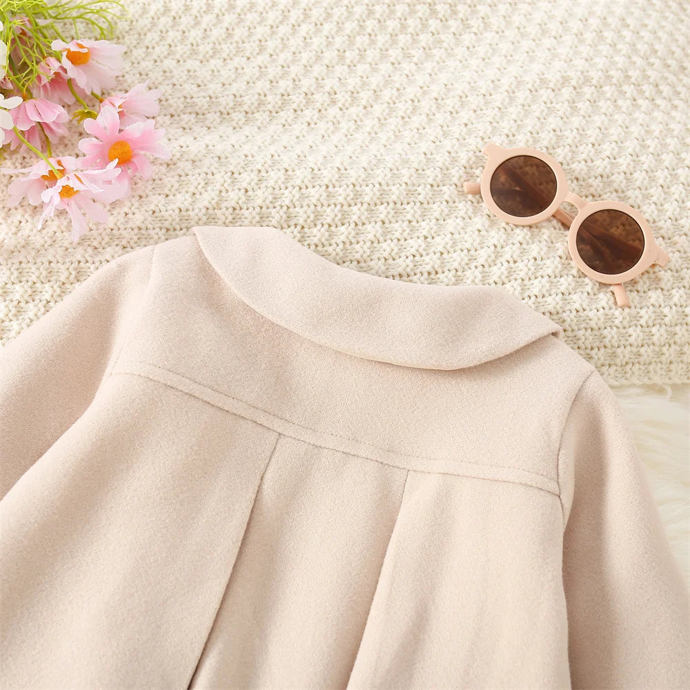 Winter New Girl'S Coat Long Warm Solid Color Fold Lapel Simple Fashion Girl Shawl Long Sleeve Loose Woolen Long Coat