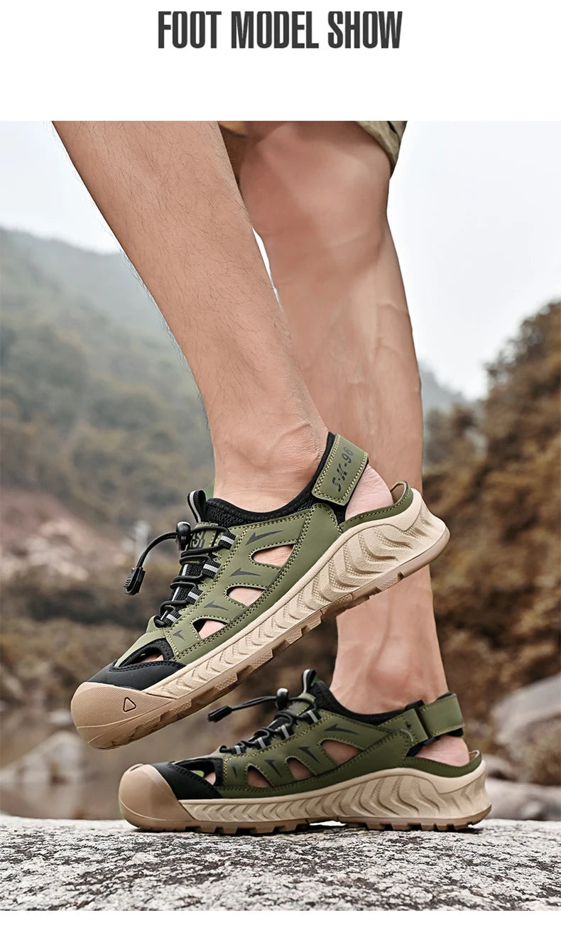 Mens Sandals Hot Sale Summer Outdoor Non-slip Beach Shoes Anti-collision Rubber Wading Shoes Fashion Breathable Male Sneakers