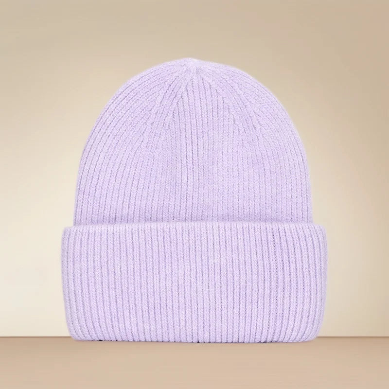 Winter Hat For Woman Double Fold Angora Hat Rabbit Fur Warm Cashmere Wool Soft Beanies Knitted Hat Women Outdoor Ski Female