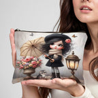 Cute girl holding an umbrella Cosmetic Bag Cosmetic Pouch Cosmetic Brush Aesthetic Accessory Storage Bag Travel Makeup Bag