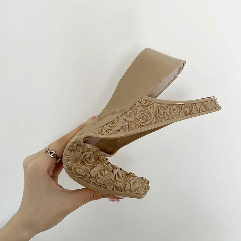 Women Sandals Soft Bottom Wedge Heels Single Shoes New Spring Summer Fashion Flower Sandalias Mujer Ladies Pointed Toe Sandals