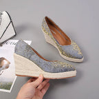 High Heels Women Wedges Shoes Elegant Ladies Party Shoes Brand Ladies Retro Woman Wedge Heel 8cm Black Purple Big Size 42 YX3800