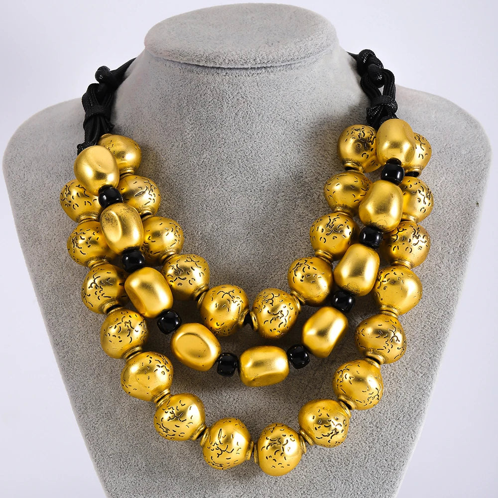 3 Layer Golden Silvery CCB Material Irregular Ball Beaded Necklace European American Fashion Collar Necklaces New Female Jewelry
