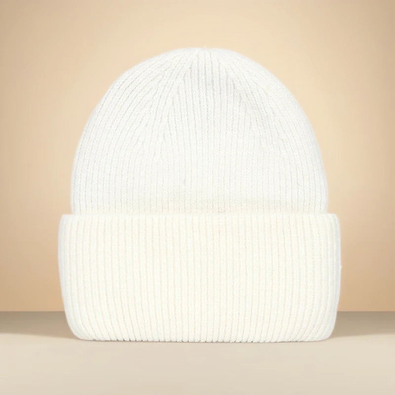 Winter Hat For Woman Double Fold Angora Hat Rabbit Fur Warm Cashmere Wool Soft Beanies Knitted Hat Women Outdoor Ski Female