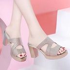 Woman Slippers Sexy Shoes for Women Job Leather Sandals Heeled Slides Black Summer 2024 on Sale Offer Comfortable and Elegan 39