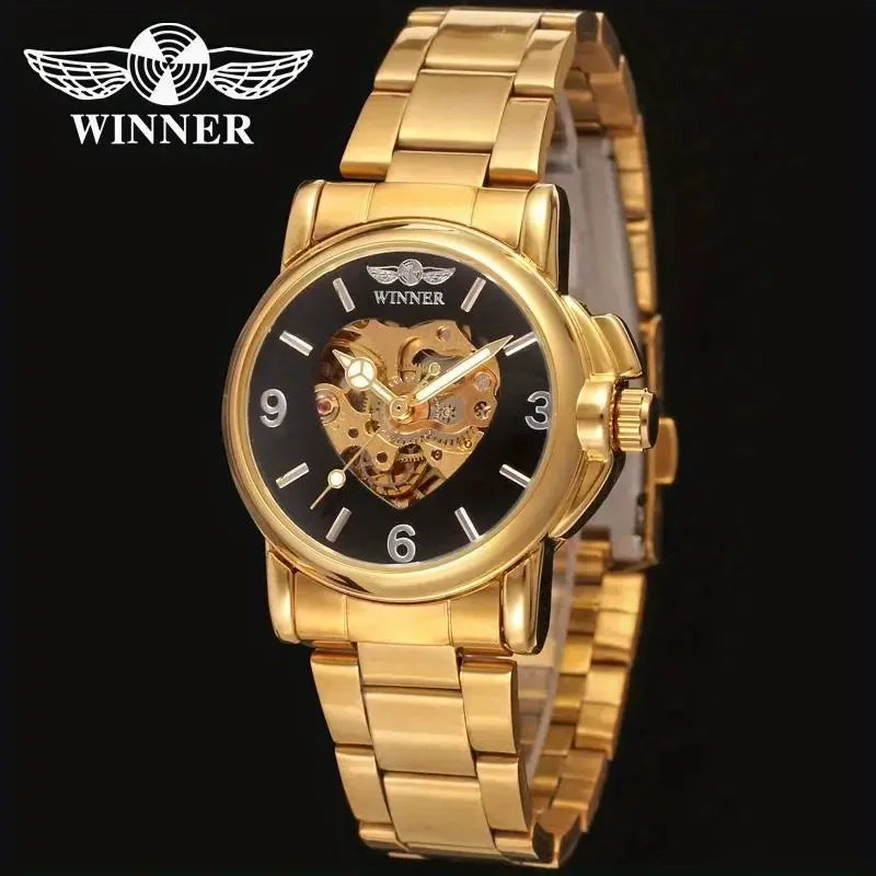 Women's Automatic Mechanical Watch - Luxurious Gold Skeleton Dial with Luminous Hands, Stainless Steel Strap, Non-High-Quality Everyday Watch Suitable for Formal and Casual Events - Ideal Gift for Women on Christmas, Birthday