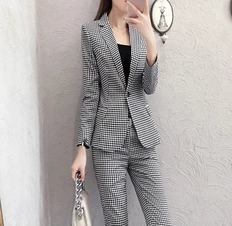Women's 2 Pant Set Black Baggy Two Pieces Sets Pants for Woman Plaid Outfits Blazer and Trousers Suits Korea Stylish Groups of D