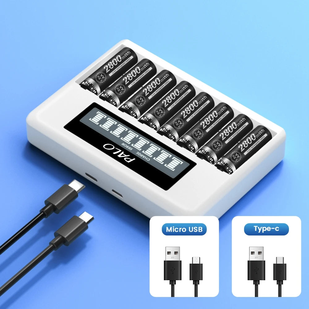 8 Slots 1.5V AA/AAA Rechargeable Battery Charger LCD Display Usb Fast Intelligent Charger for 1.5 Volts Li-lon AA AAA Battery