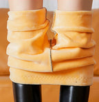 Winter Warmth Essentials Fleece Leggings High Waist Faux Leather Pants Women's Thermal Lined Footed Stirrup Tights Cold Climate