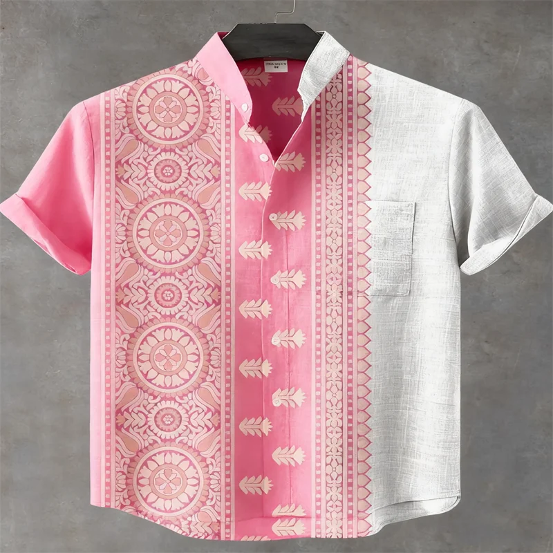 New Men's Shirt: Stylish, casual, and comfortable short-sleeved shirt with ethnic-inspired print and collar, perfect for summer