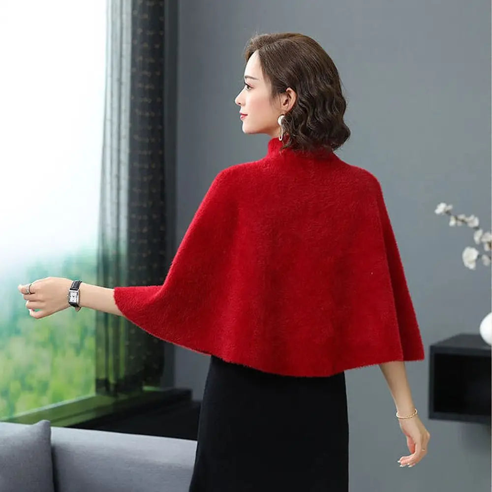 Autumn Winter  Warm Imitation Mink Velvet Shawl Thicken Elegant Short Sweater Shawl Luxury Outerwear Coat  Women Gift