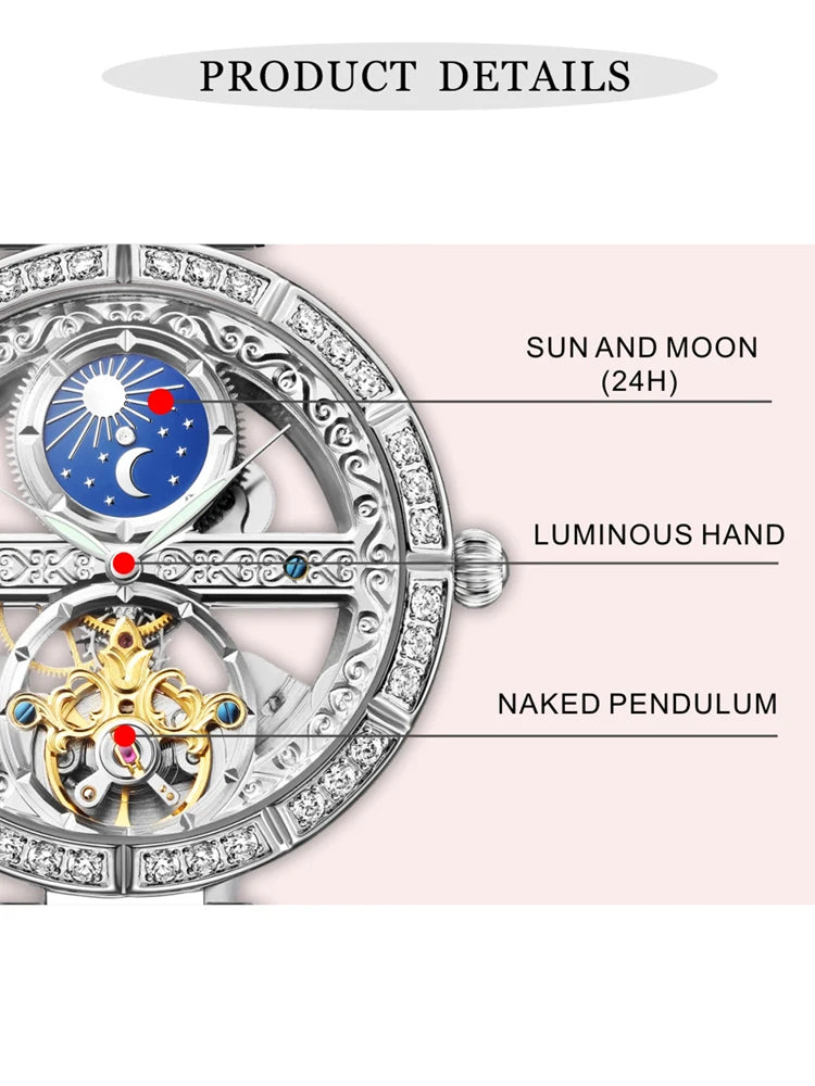 Women Automatic Mechanical Watch Top Brand Luxury Leather Waterproof Watches Ladies Skeleton Tourbillon Clock reloj mujer New