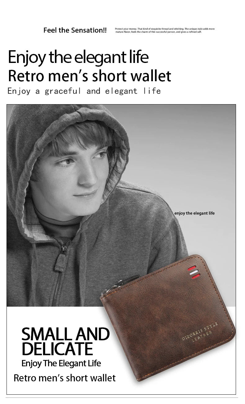 Men's wallet short version 2025 new solid color youth simple three fold wallet multifunctional student zipper coin purse